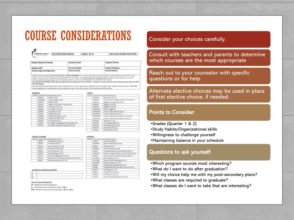 course considerations