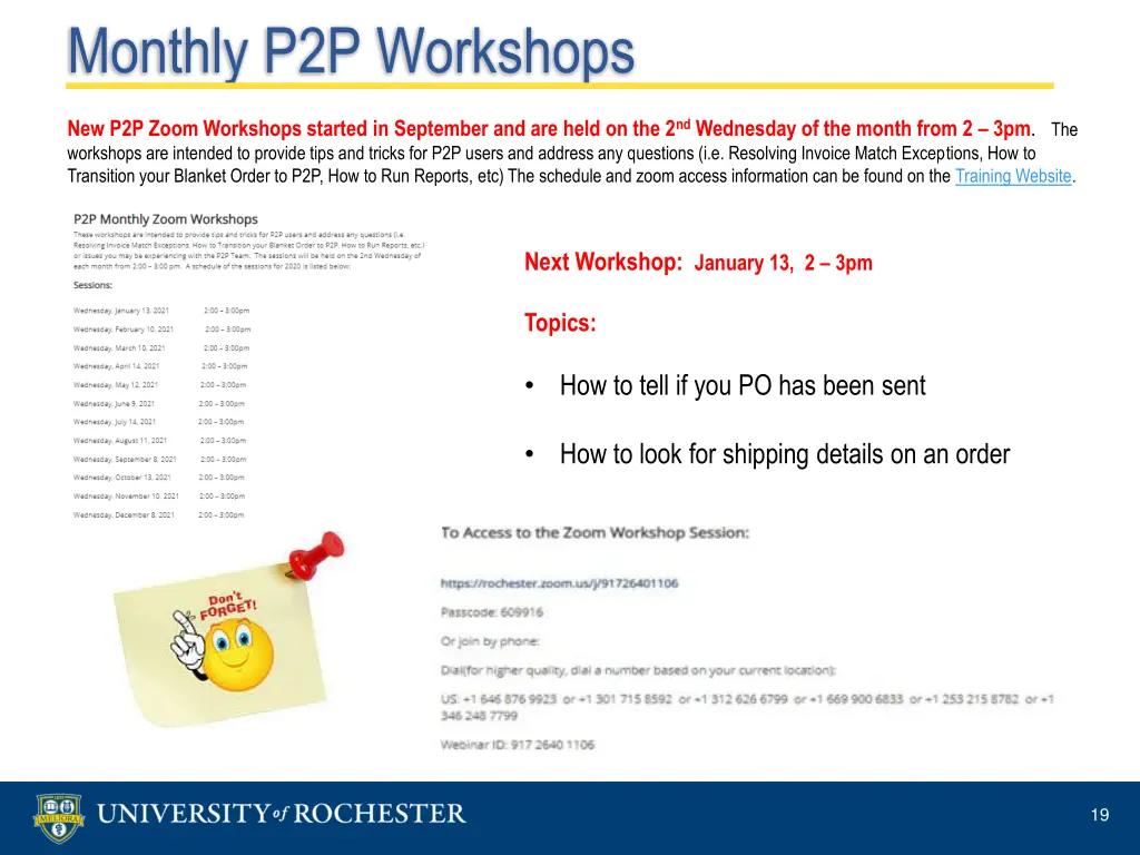 monthly p2p workshops