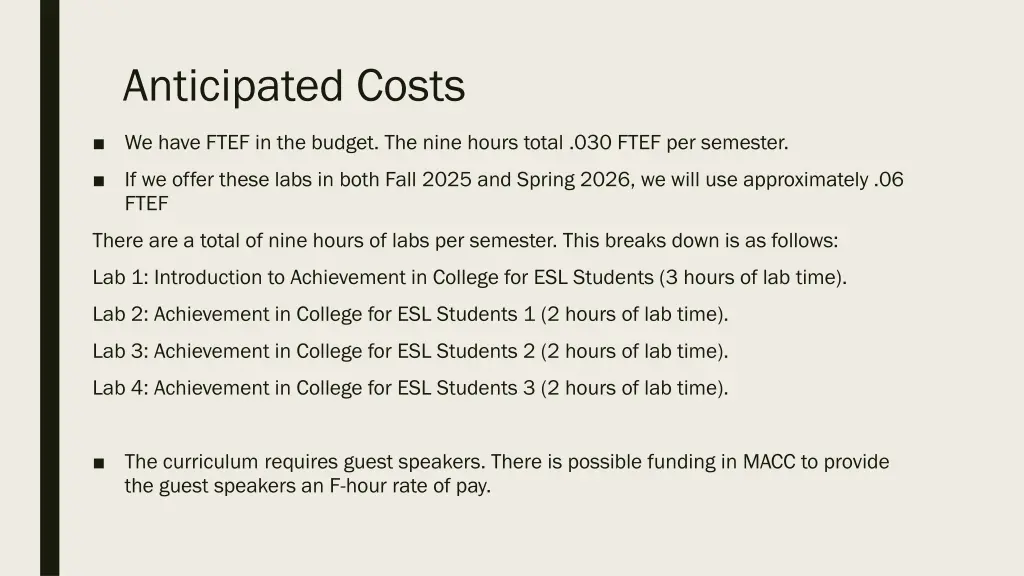 anticipated costs