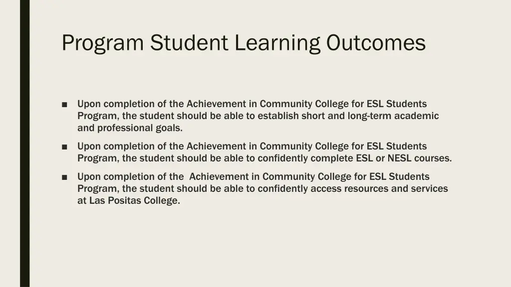 program student learning outcomes