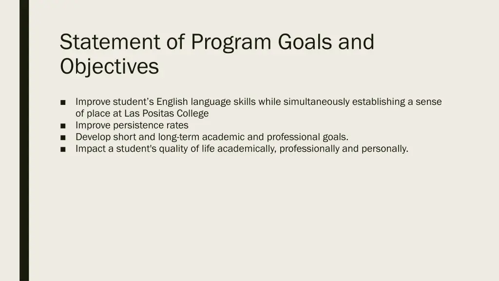 statement of program goals and objectives