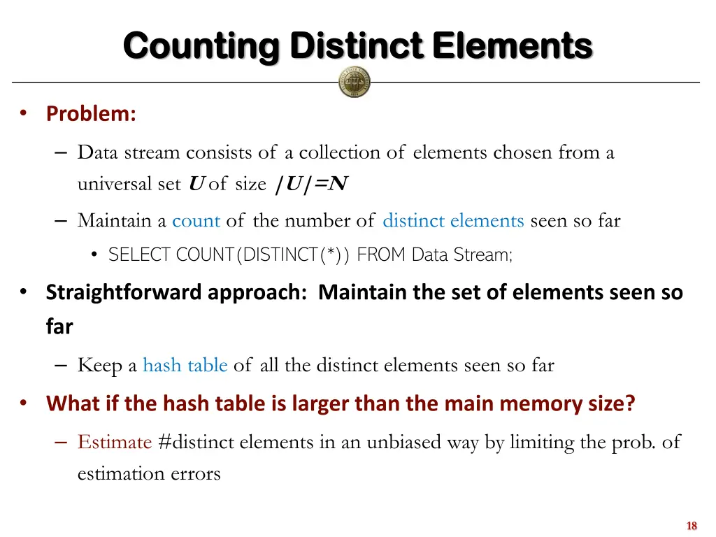 counting distinct elements counting distinct