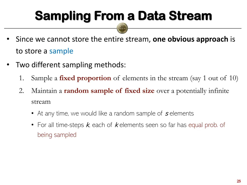 sampling from a data stream sampling from a data