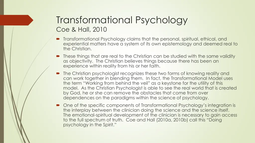 transformational psychology coe hall 2010