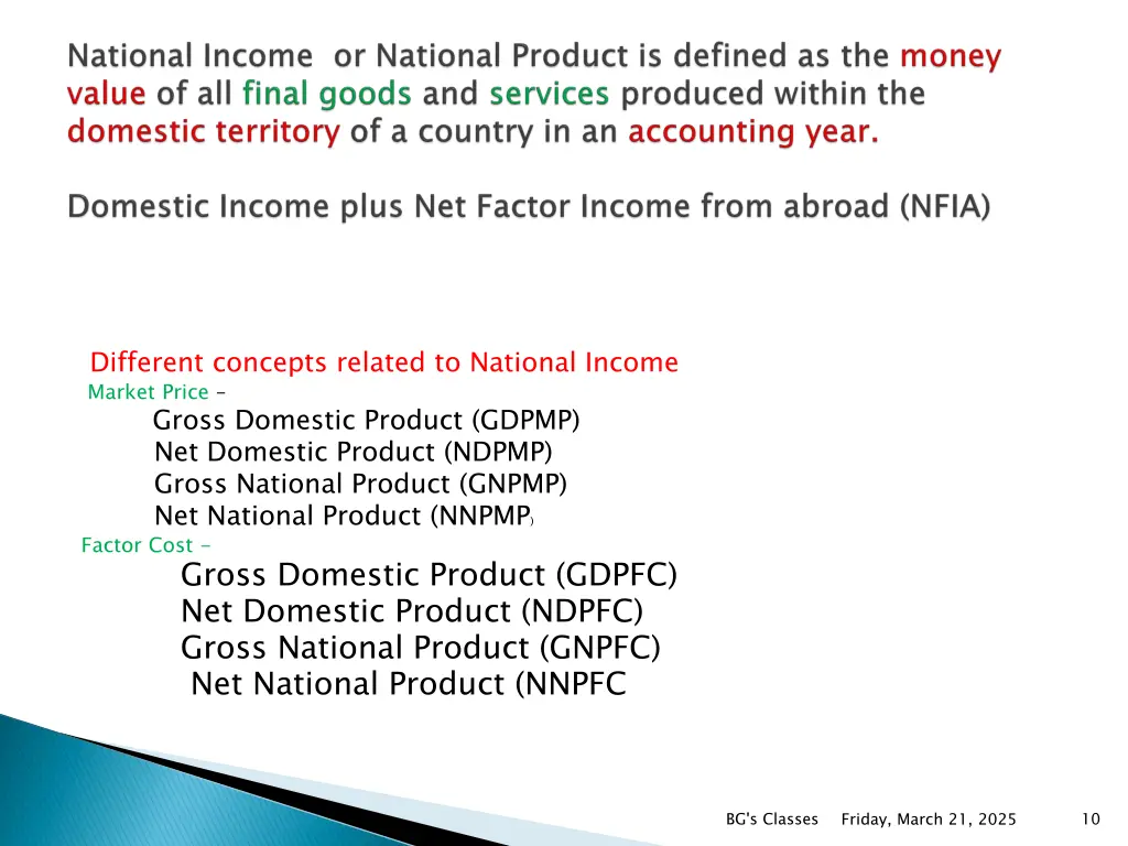 different concepts related to national income