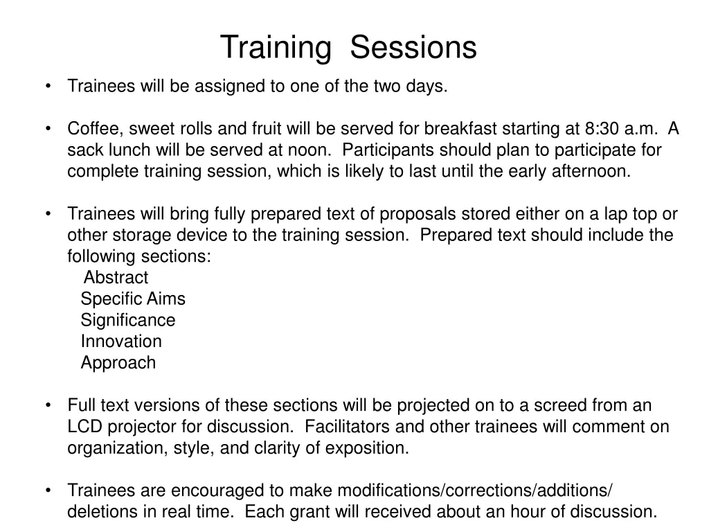 training sessions