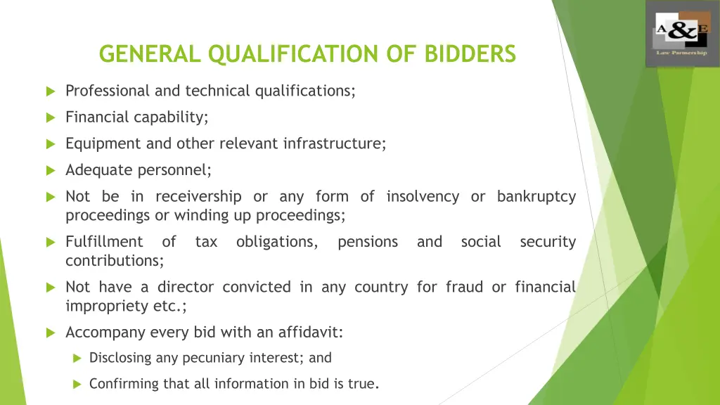 general qualification of bidders