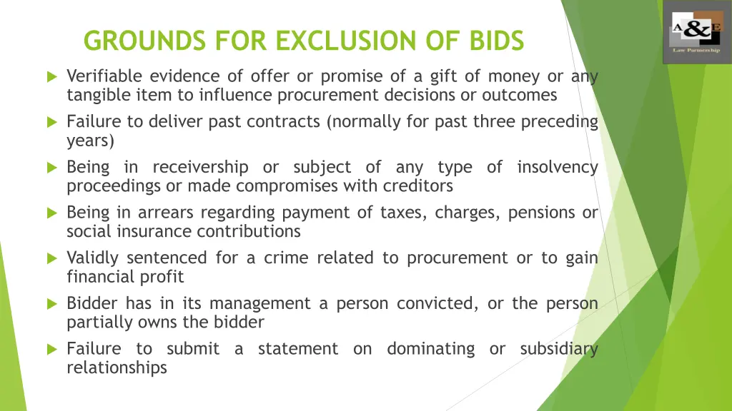 grounds for exclusion of bids