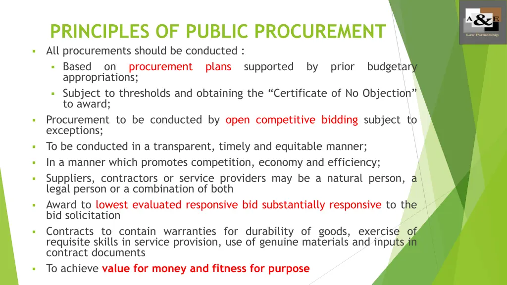 principles of public procurement all procurements