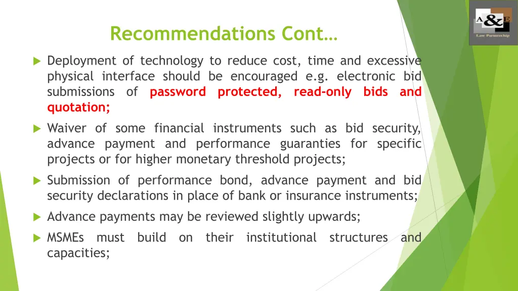 recommendations cont