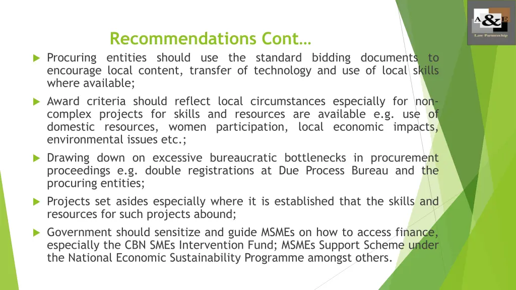 recommendations cont procuring entities should