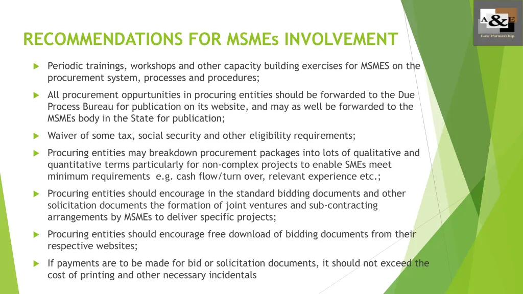 recommendations for msmes involvement