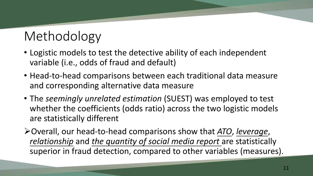 methodology logistic models to test the detective