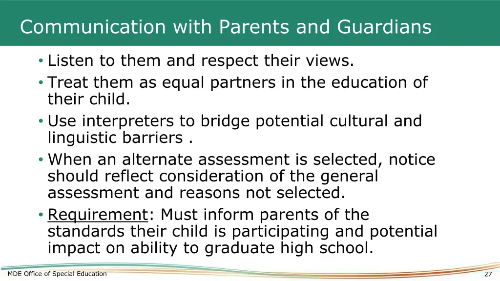 communication with parents and guardians