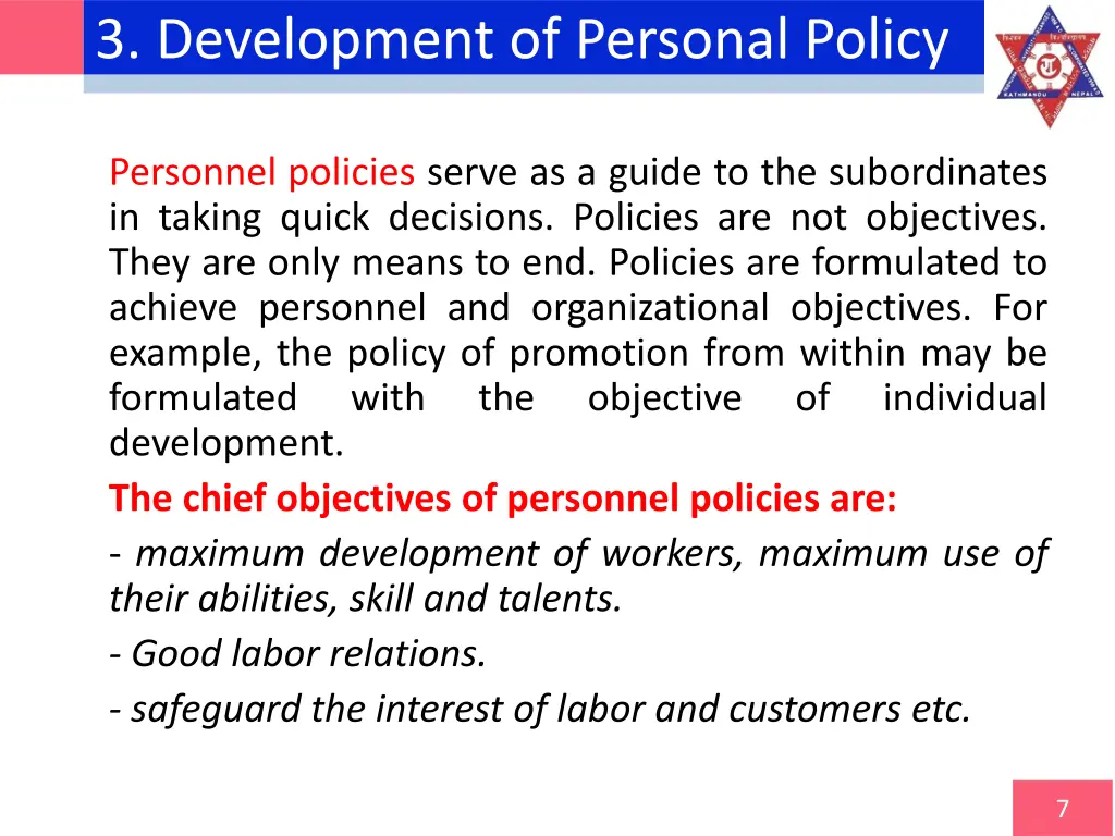 3 development of personal policy