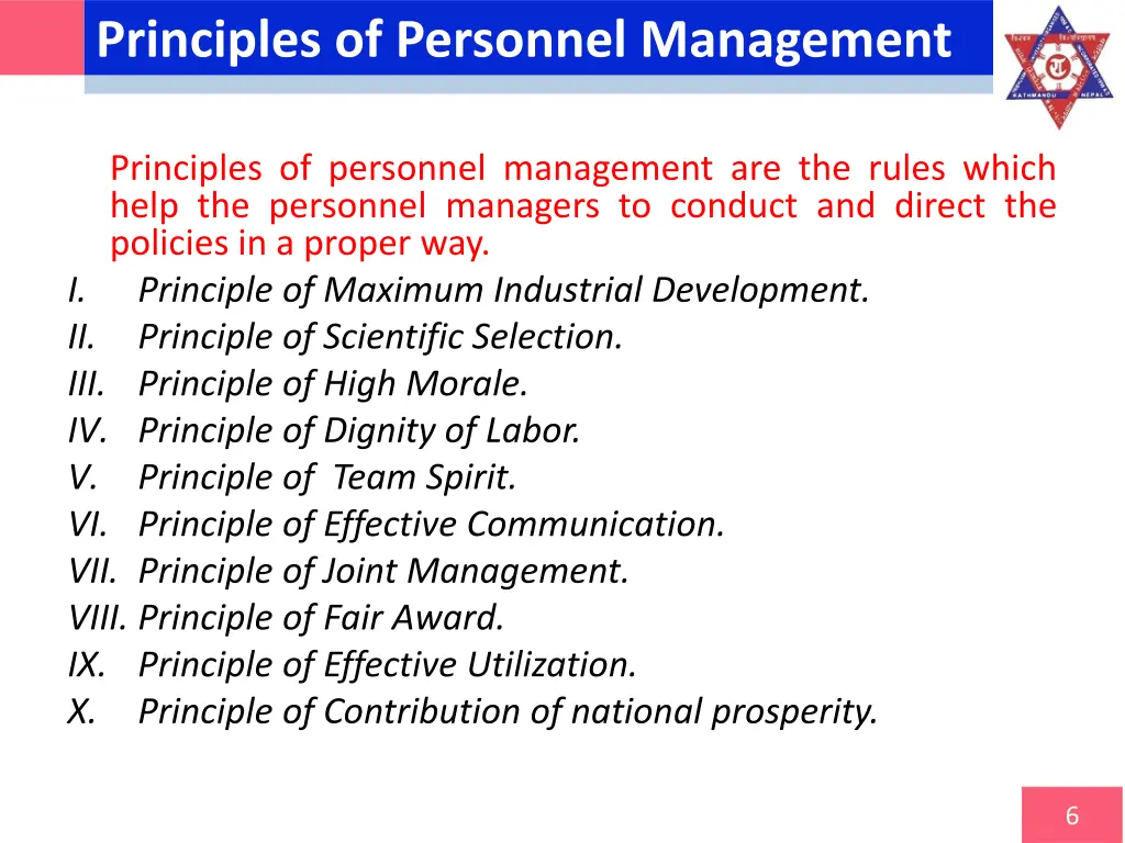 principles of personnel management