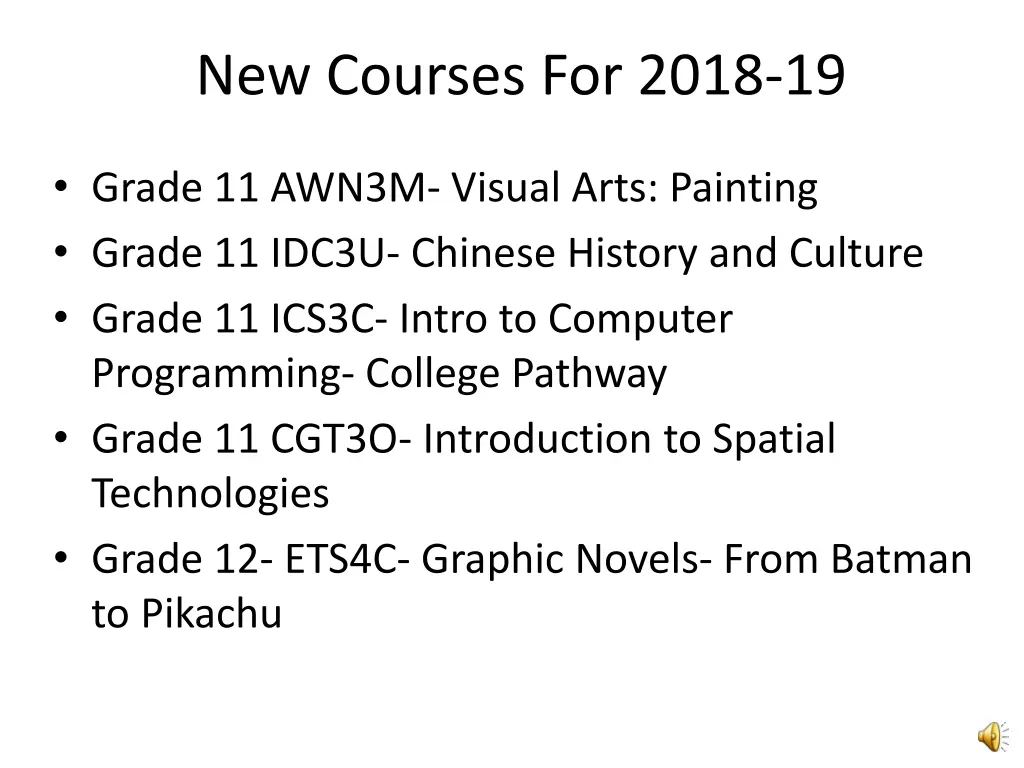 new courses for 2018 19