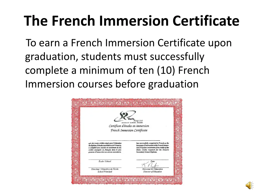 the french immersion certificate