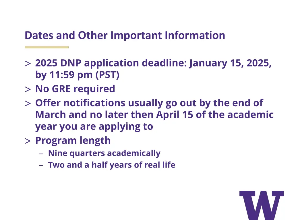 dates and other important information