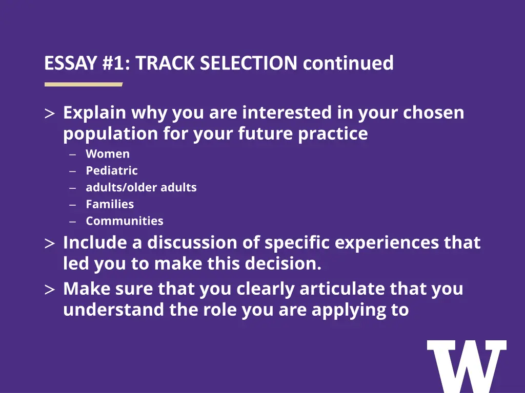 essay 1 track selection continued