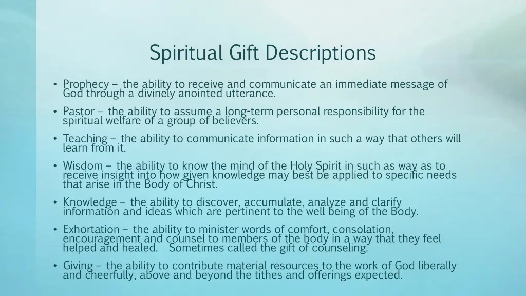 spiritual gift descriptions