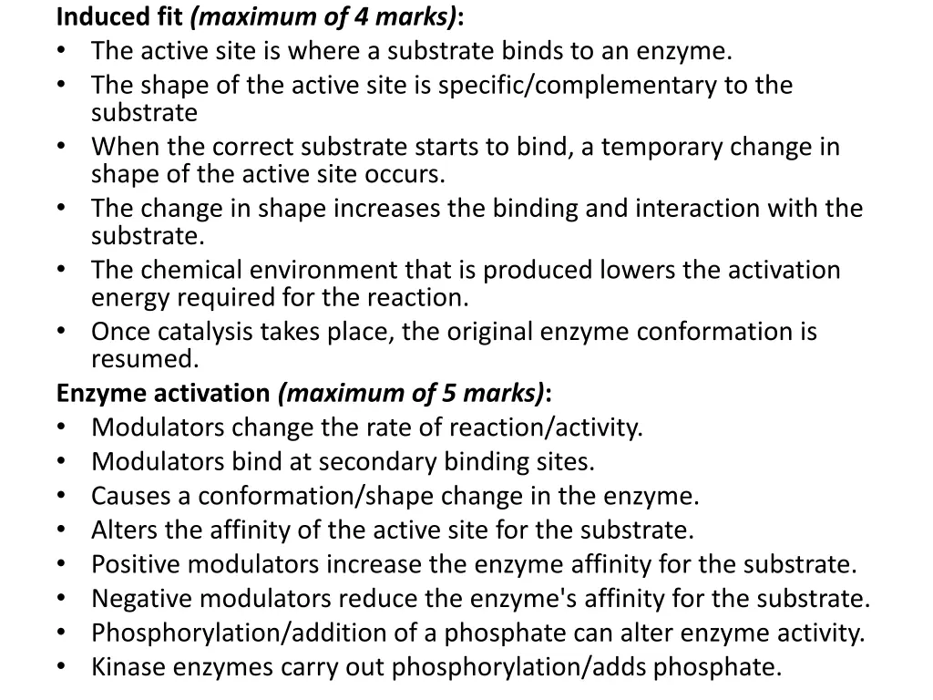 induced fit maximum of 4 marks the active site