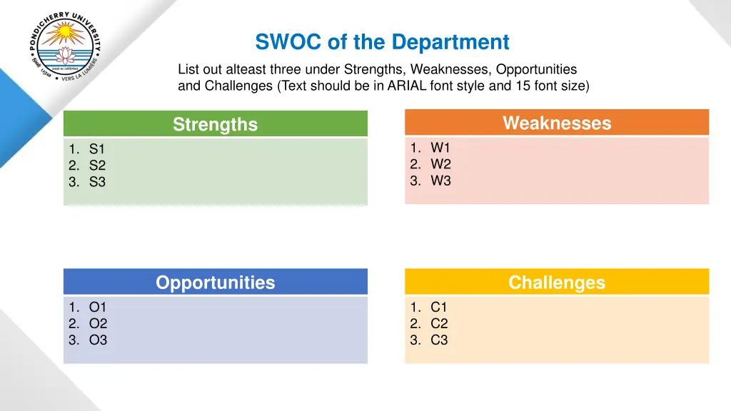 swoc of the department list out alteast three