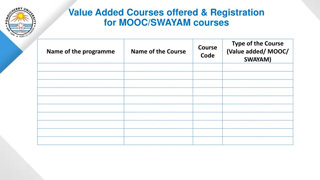 value added courses offered registration for mooc