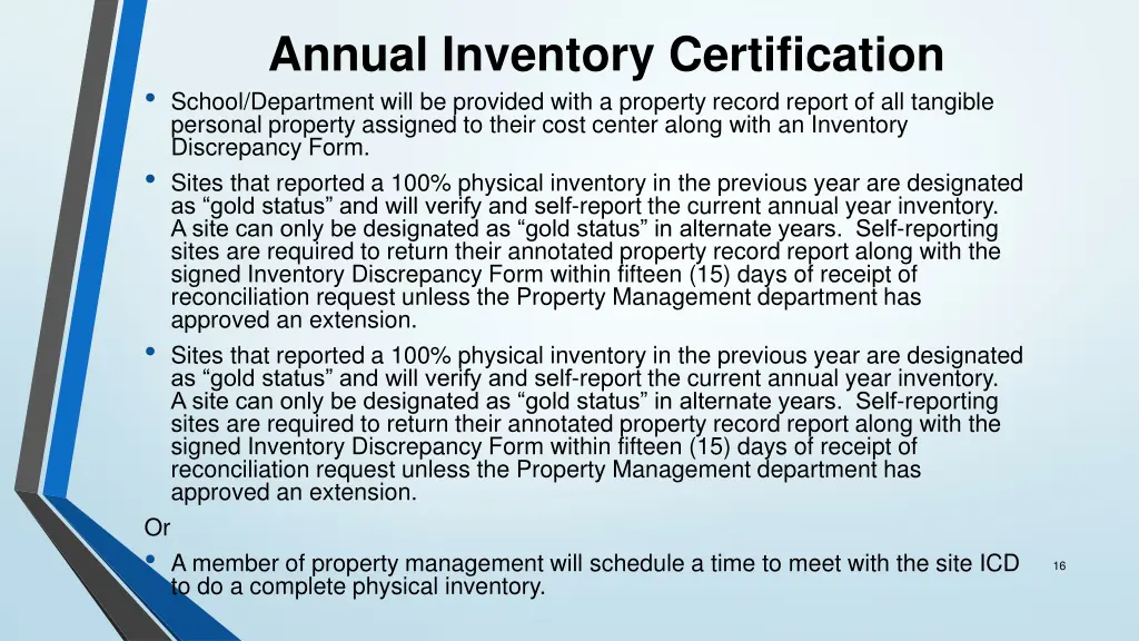 annual inventory certification school department