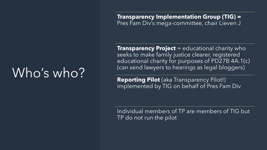 transparency implementation group tig pres