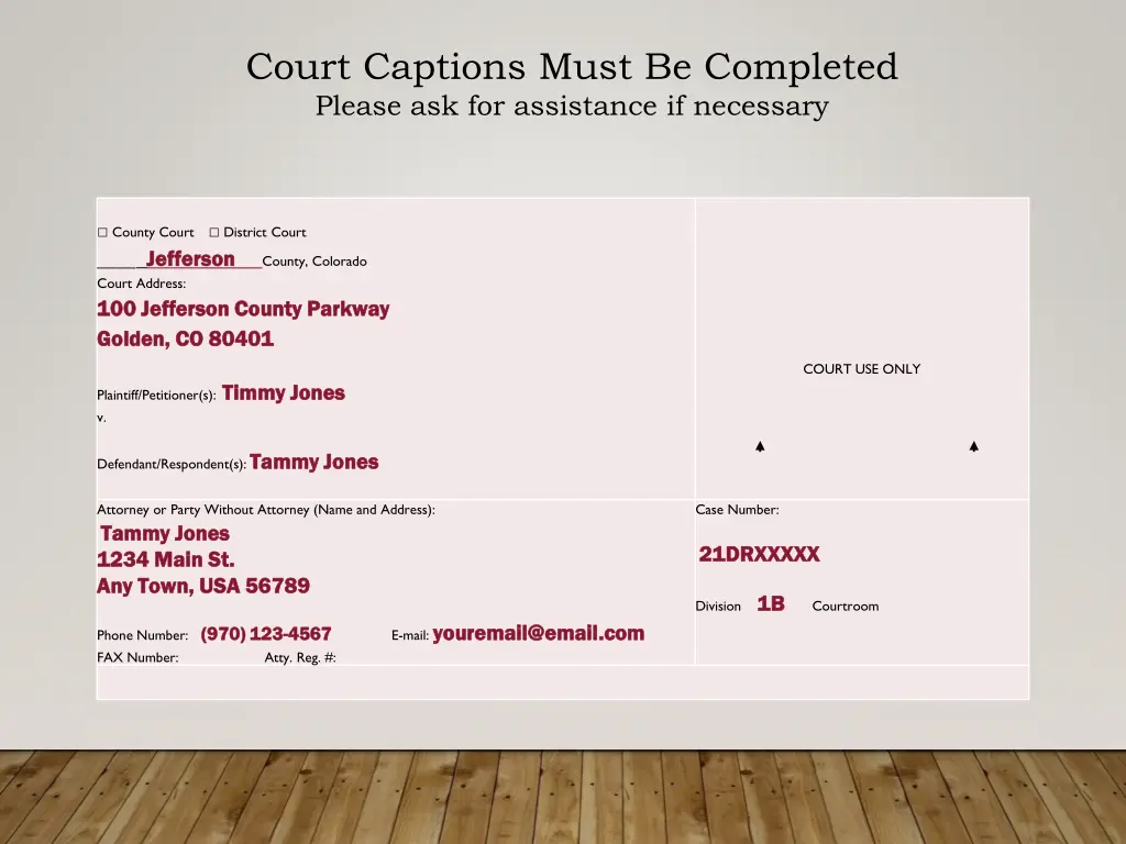 court captions must be completed please