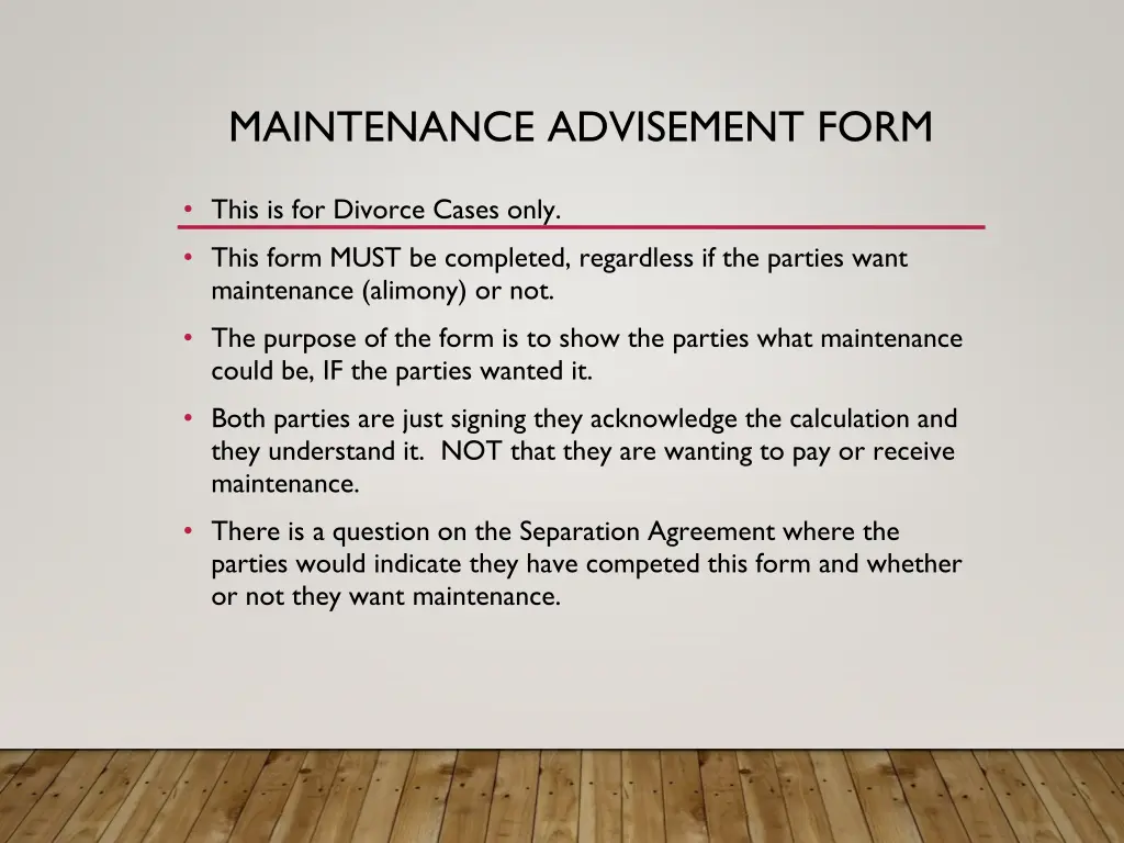 maintenance advisement form