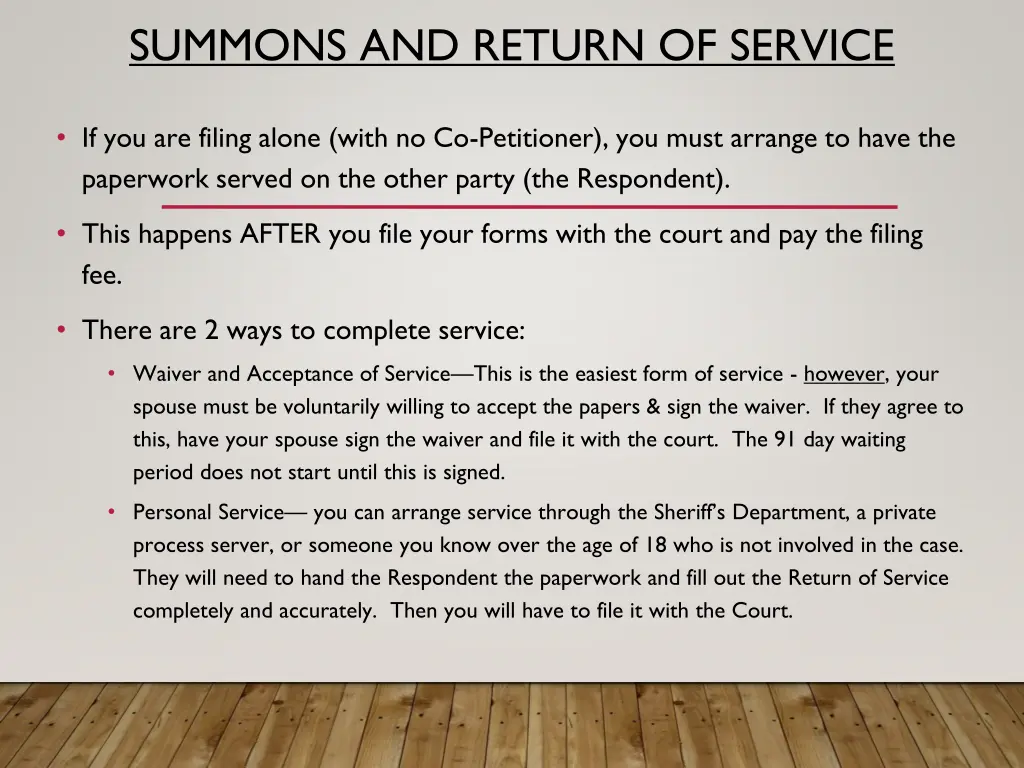 summons and return of service