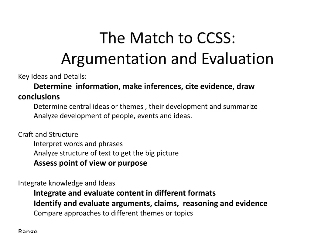 the match to ccss argumentation and evaluation
