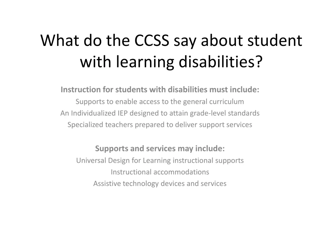 what do the ccss say about student with learning