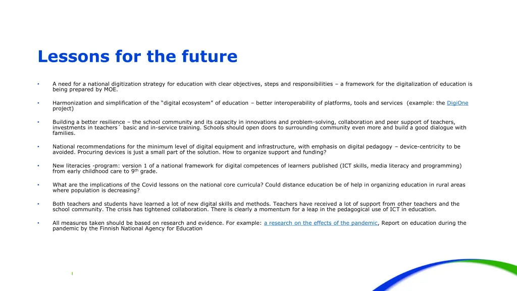 lessons for the future