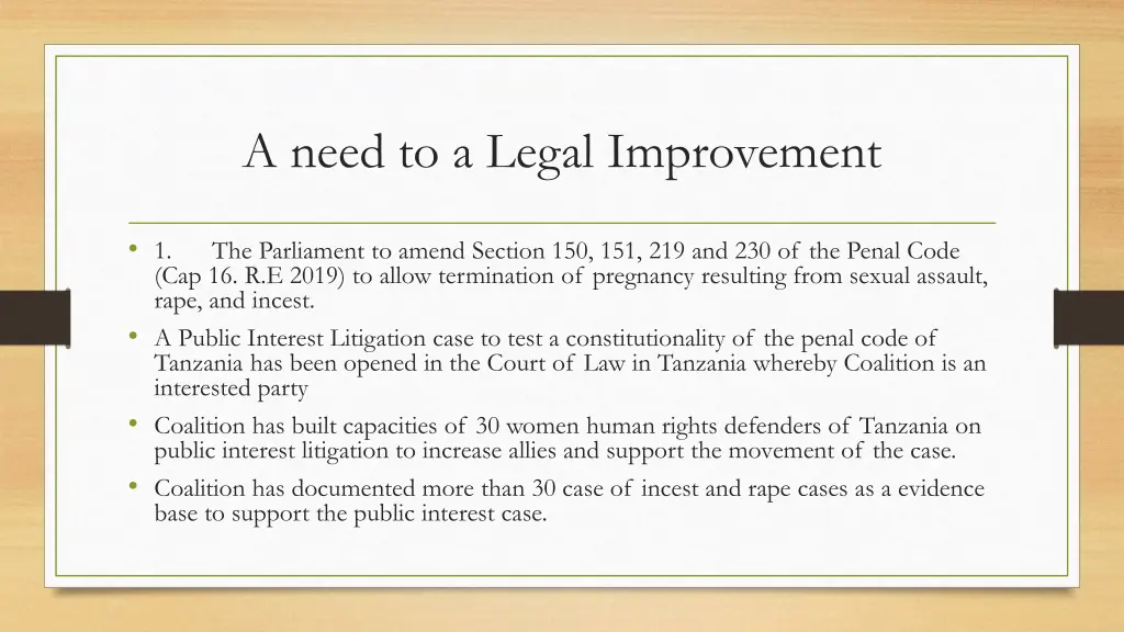 a need to a legal improvement