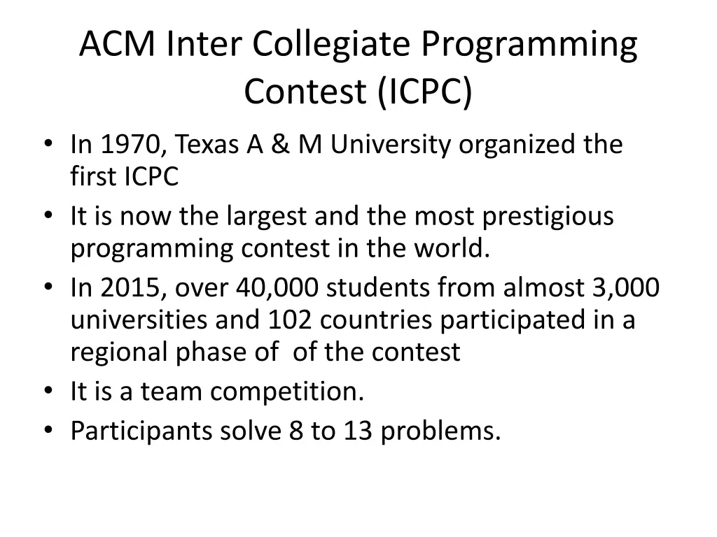 acm inter collegiate programming contest icpc