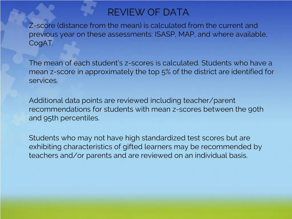 review of data