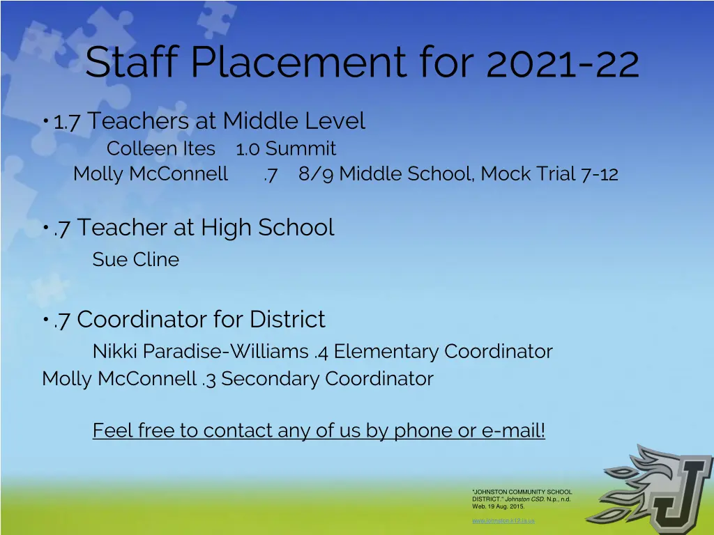 staff placement for 2021 22