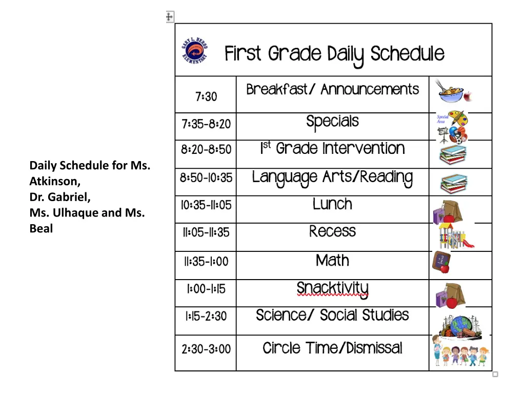 daily schedule for ms atkinson dr gabriel