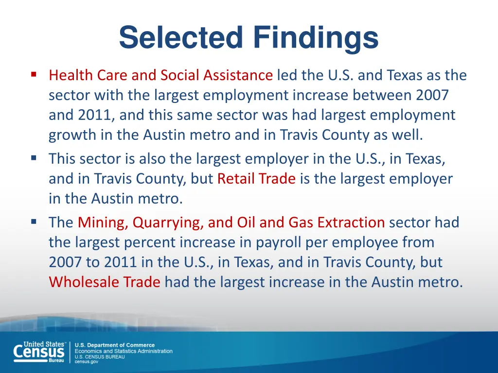 selected findings