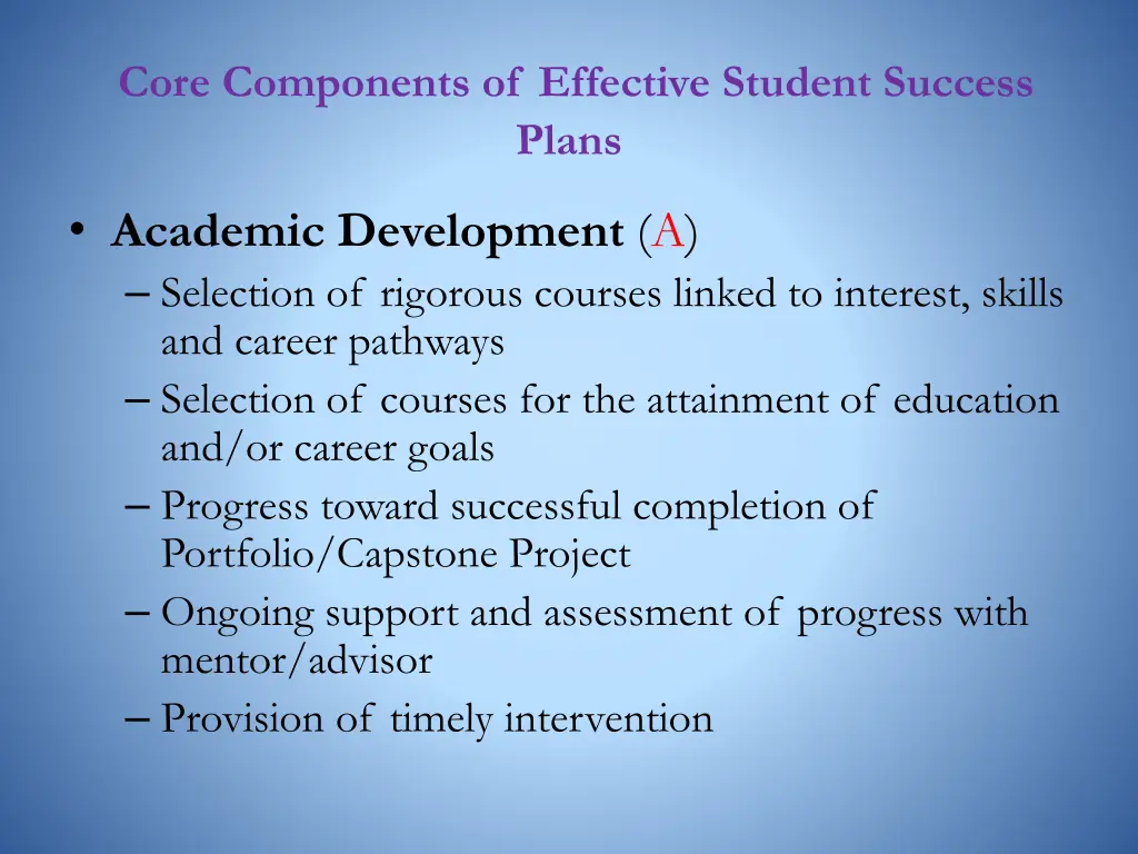 core components of effective student success plans