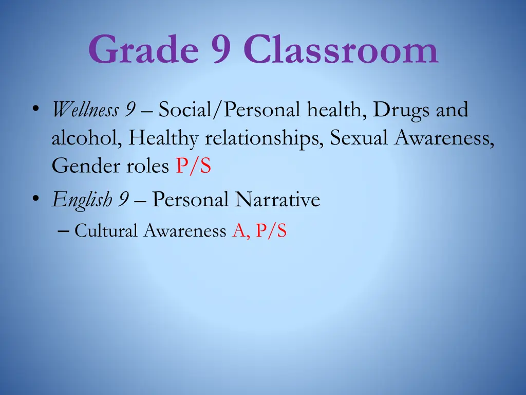 grade 9 classroom
