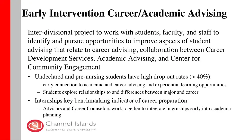 early intervention career academic advising