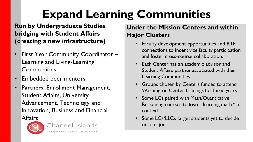 expand learning communities run by undergraduate