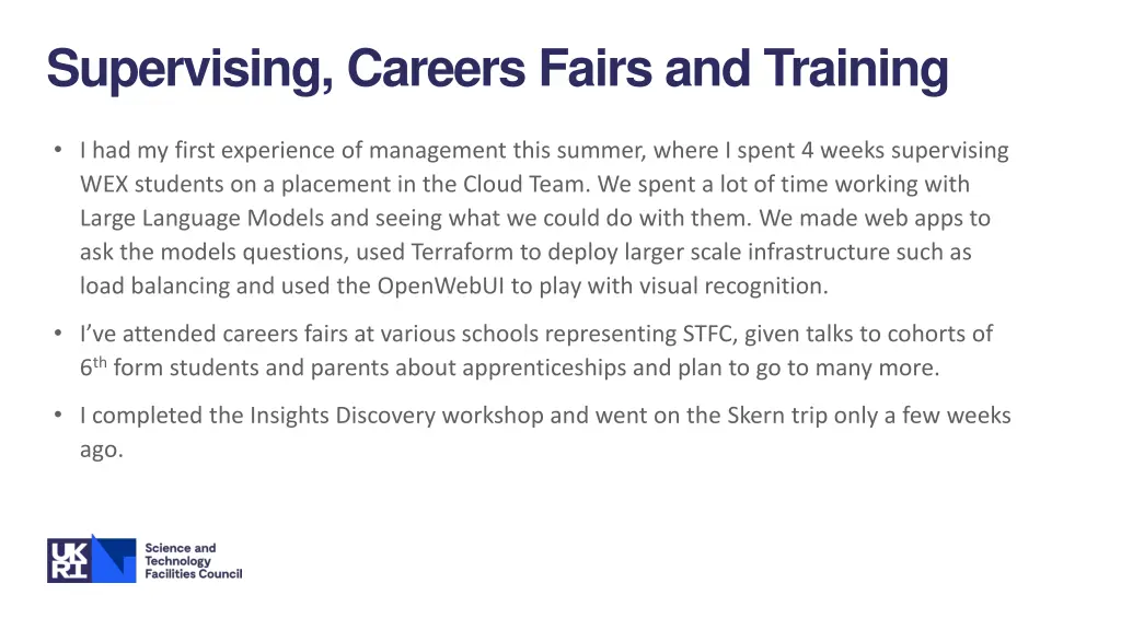 supervising careers fairs and training