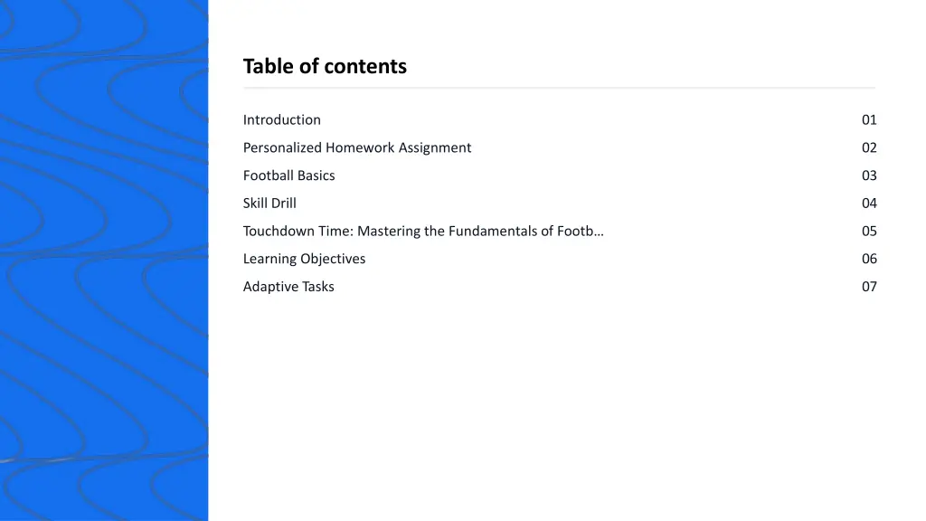 table of contents