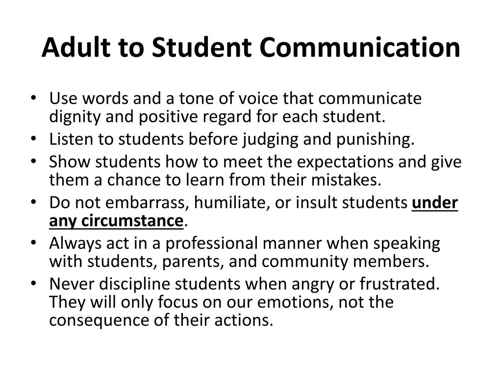 adult to student communication