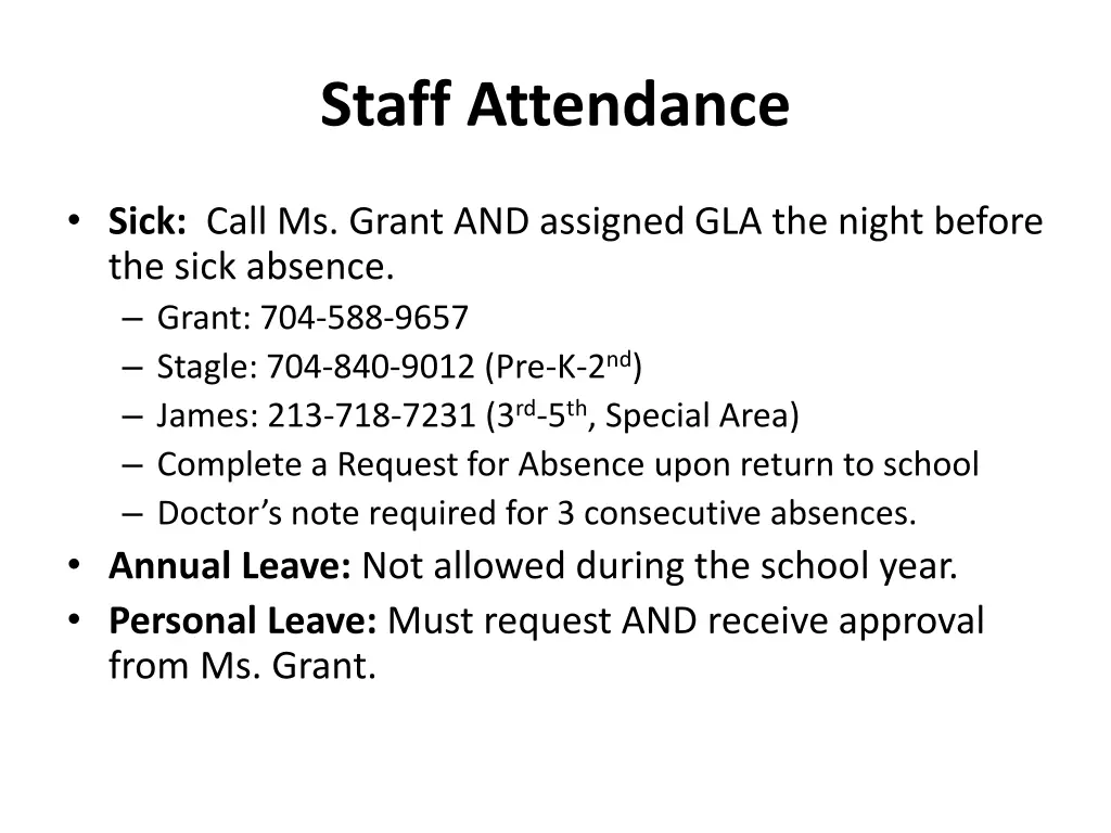 staff attendance